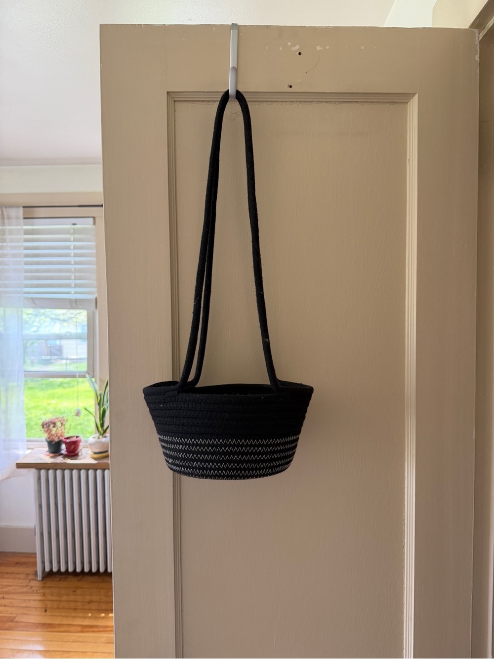 Black Woven Crossbody Basket Bag with Contrast Stitching